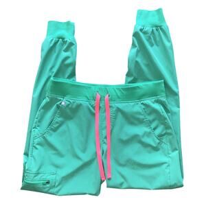 Figs Teal Joggers with Pink Drawstring